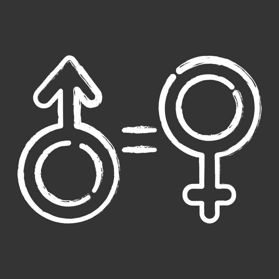 Gender equality chalk icons set. Woman and man human rights. Female, male sign. Feminism, democracy. Fair relationship. Justice, balance, tolerance. Isolated vector chalkboard illustrations