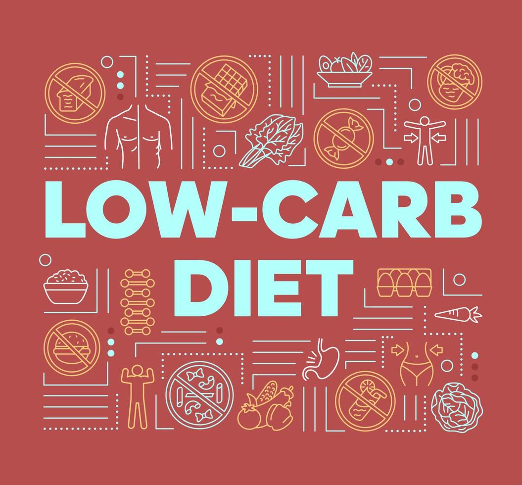 Low carb diet word concepts banner. Ketogenic nutrition. Healthy lifestyle. Presentation, website. Isolated lettering typography idea with linear icons. Vector outline illustration