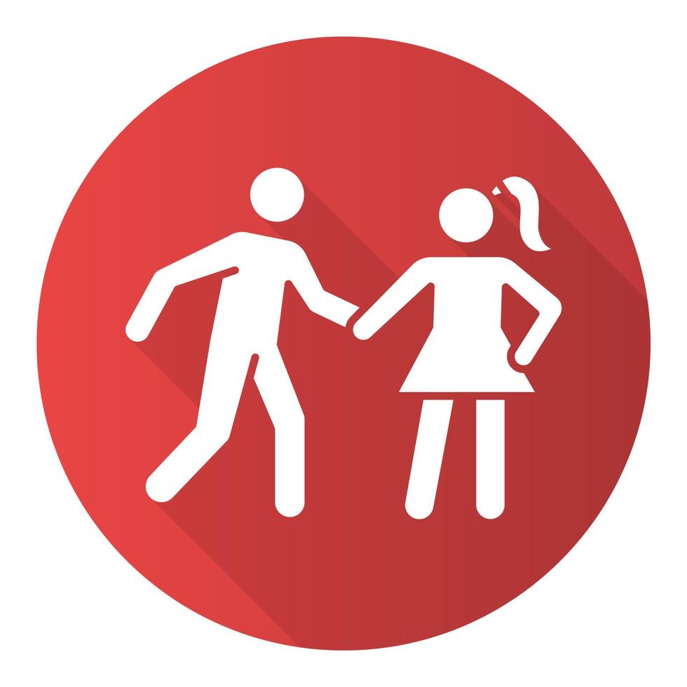 Date rape red flat design long shadow glyph icon. Women abuse, violent behavior. Sexual harassment of young females. Victim of assault. Sexual activity without consent. Vector silhouette illustration