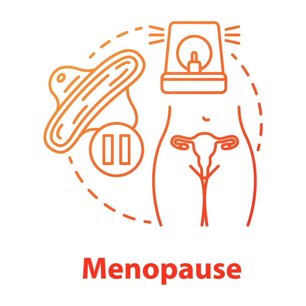 icono de concepto degradado rojo de la menopausia. Ilustración de línea fina de idea climatérica. fertilidad, salud de la mujer, ginecología. sistema reproductivo. productos de higiene menstrual. dibujo de contorno aislado vectorial vector