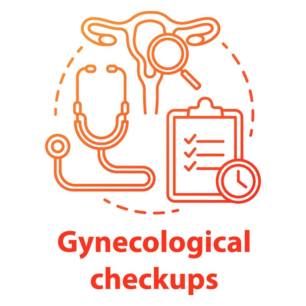 Gynecological checkups red gradient concept icon. Medical examining idea thin line illustration. Female reproductive system. Women healthcare. Doctor equipment. Vector isolated outline drawing