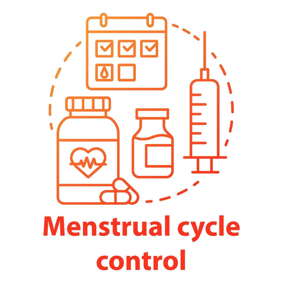 Menstrual cycle control red gradient concept icon. Hormone therapy idea thin line illustration. Women healthcare. Female reproductive system, fertility. Vector isolated outline drawing