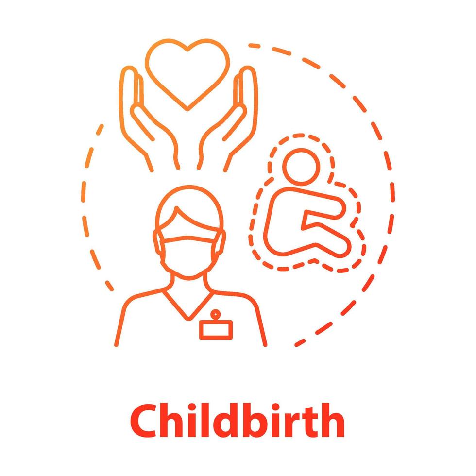 Childbirth red gradient concept icon. Obstetrician idea thin line illustration. Pregnancy, motherhood, doctor. Birthing care, healthcare. Maternity hospital. Vector isolated outline drawing