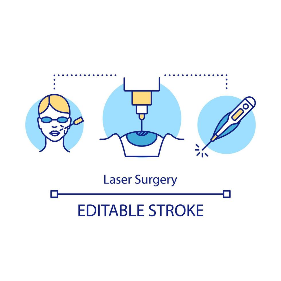 icono del concepto de cirugía láser. corrección quirúrgica de la visión. Terapia medica. procedimiento invasivo. cosmetología, oftalmología idea ilustración de línea fina. dibujo de contorno aislado vectorial. trazo editable vector