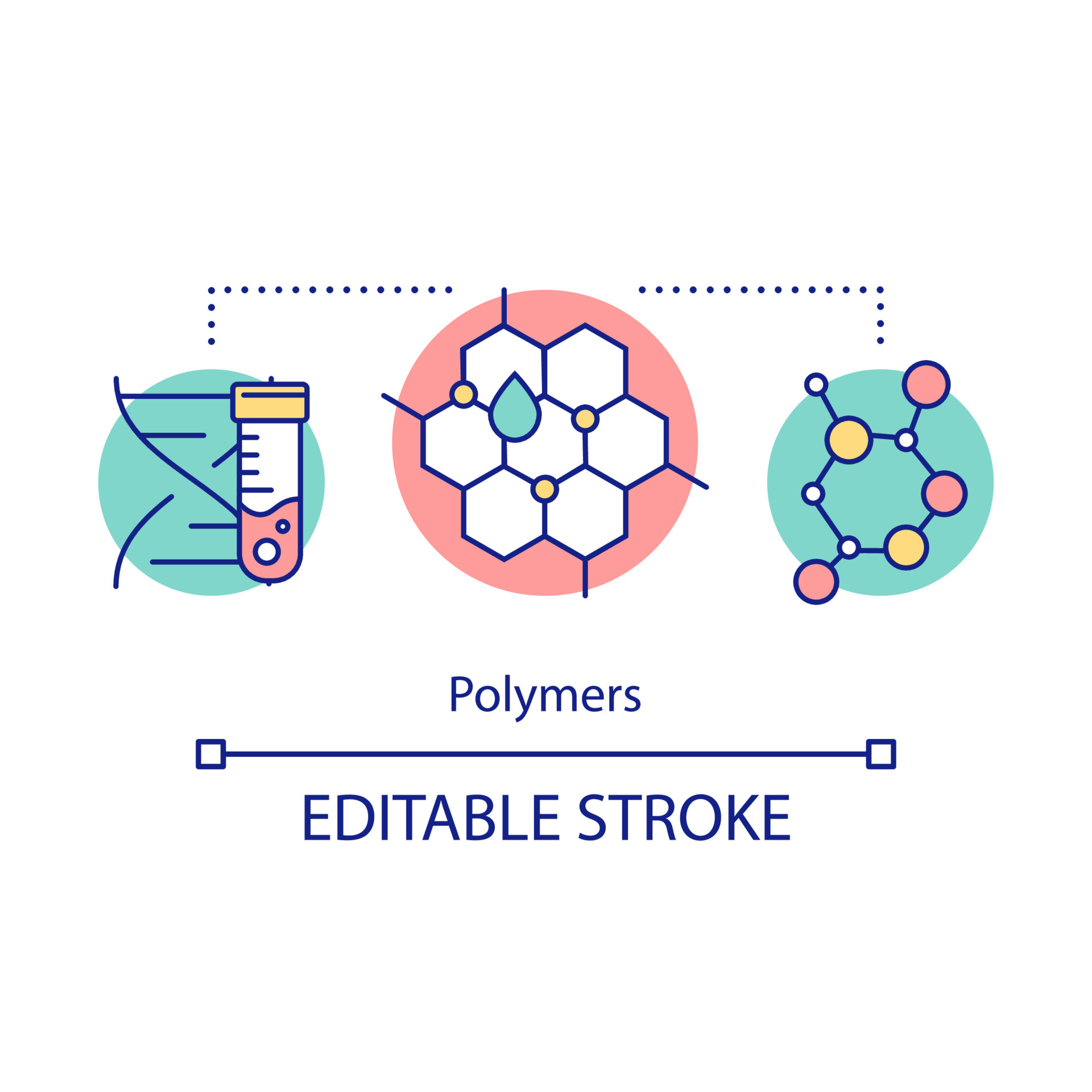 Polymers concept icon. Biomimetic materials. Biopolymers. Polymeric biomolecules. Molecular