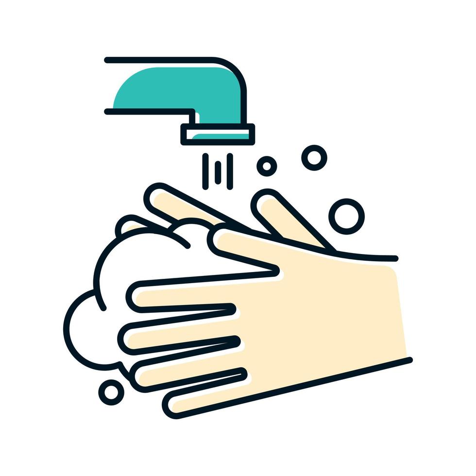 enjuague el icono de color de las manos. higiene y salud. Precaución para el resfriado común. limpieza de gérmenes. lavarse las manos. desinfectar de las bacterias de la gripe. prevención del virus de la influenza. ilustración vectorial aislada vector