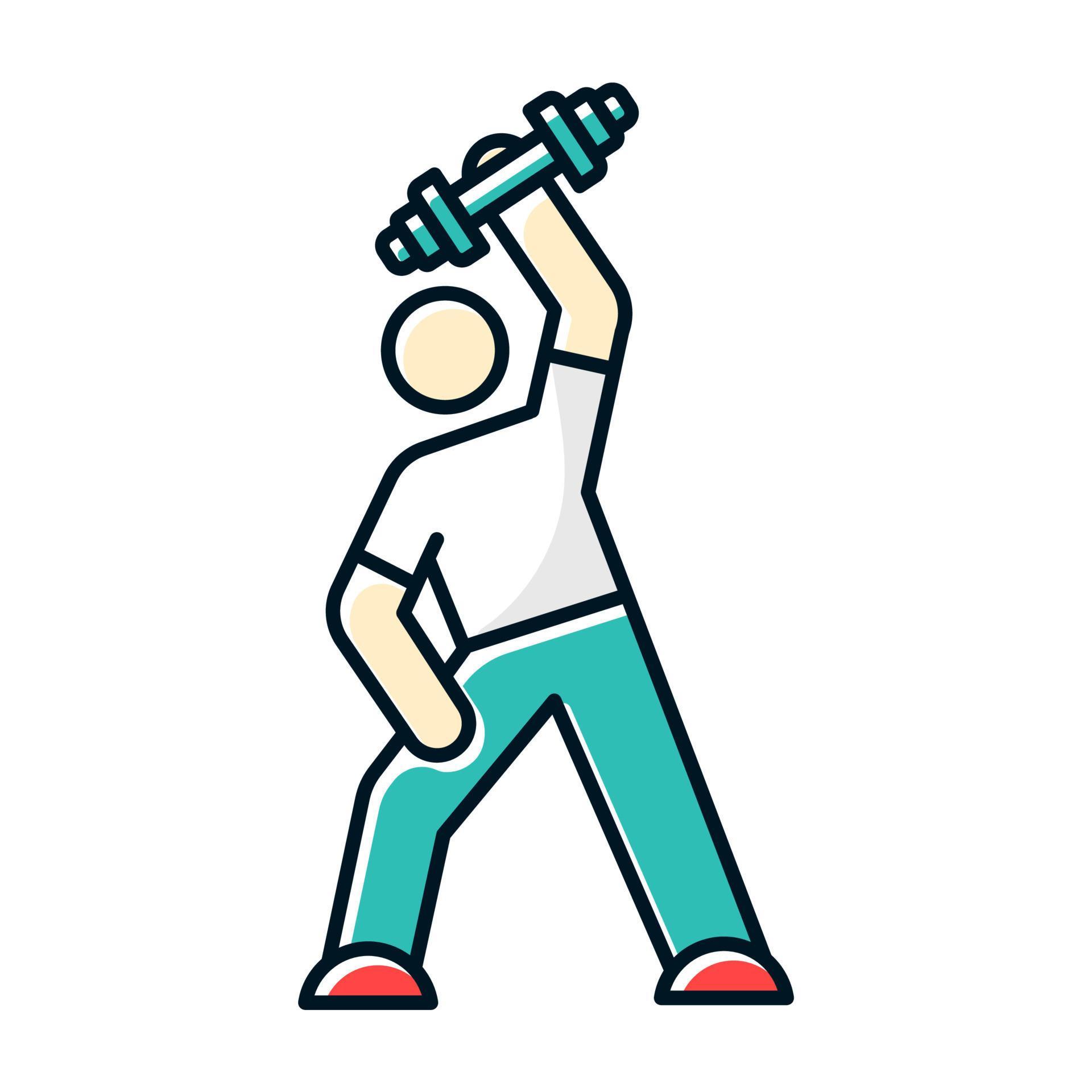 Exercise color icon. Man workout. Gym activity. Athlete with dumbell