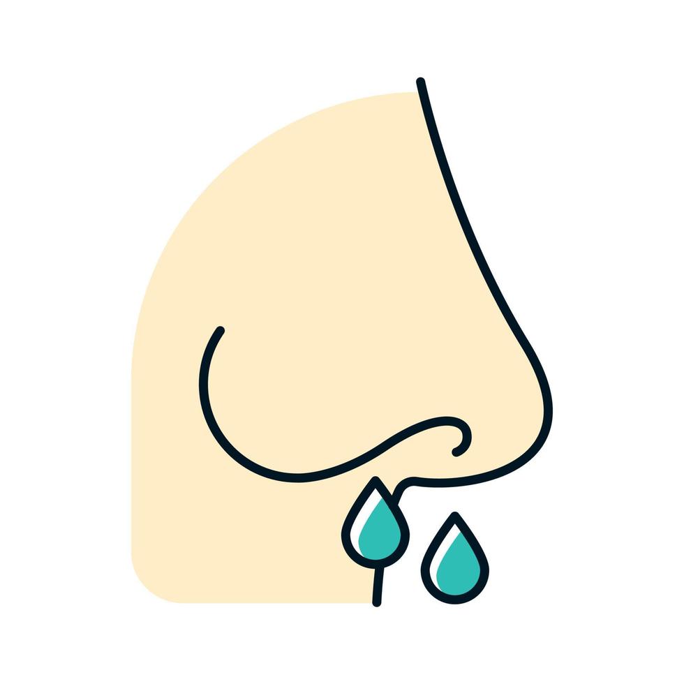 Drip nose color icon. Common cold. Grippe symptome. Flu infection, influenza virus. Runny nose, snot. Nasal illness. Disease and sickness. Healthcare. Allergy. Sneeze. Isolated vector illustration