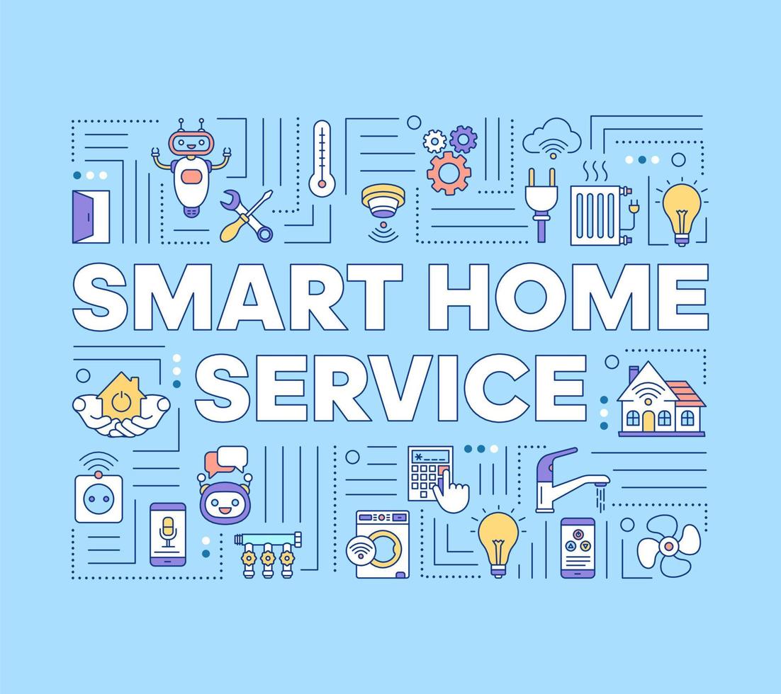 Smart home service word concepts banner. Automated house control. Wireless technology. Presentation, website. Isolated lettering typography idea with linear icons. Vector outline illustration