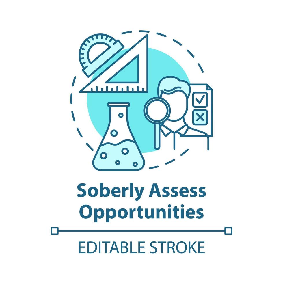 Soberly assess opportunities concept icon. Specialty selection. Scientific knowledge level. Choice of direction of study idea thin line illustration. Vector isolated outline drawing. Editable stroke