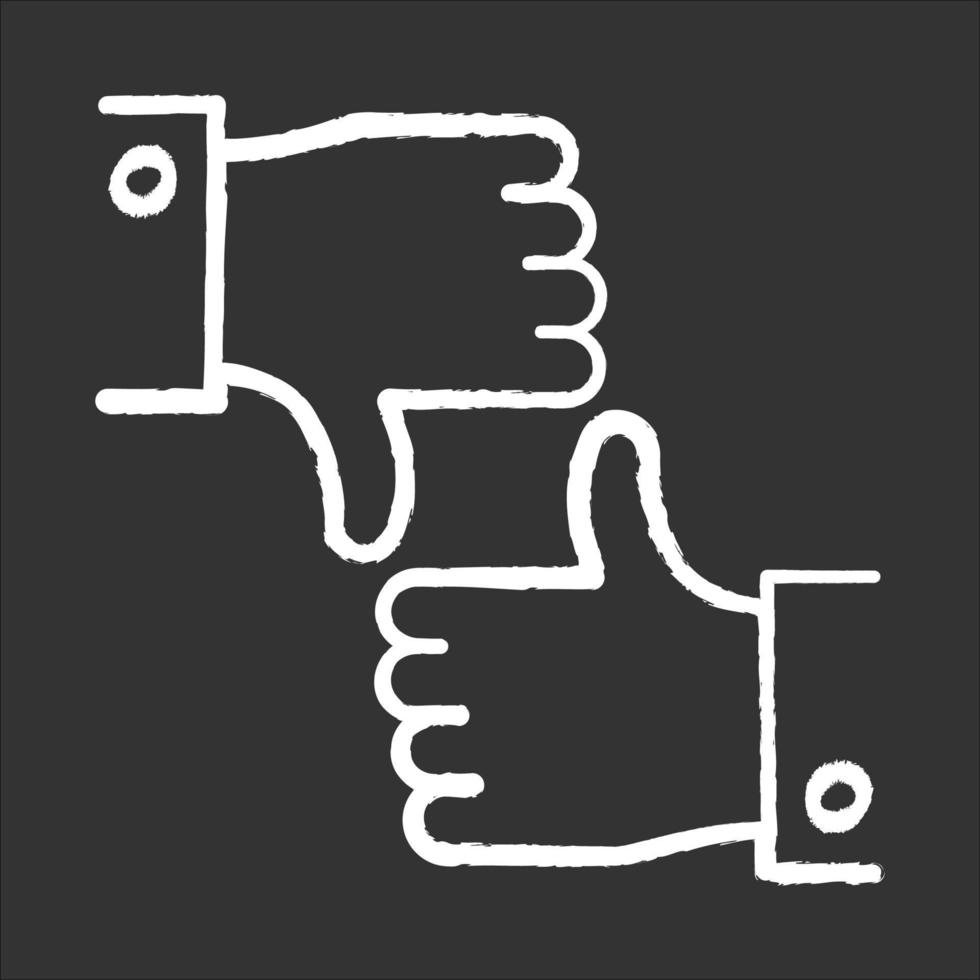 Like and dislike chalk icon. Feedback option. Info evaluation. Data online assessment. Hand up, down sign. Negative, positive experience. Bad, good option. Isolated vector chalkboard illustration