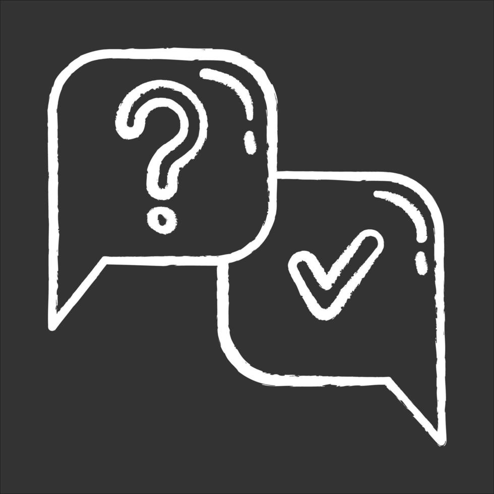 Question and answer chalk icon. FAQ sign. Question mark in speech bubble. Ask and answer. Chat, dialogue. Online interview. Discussion. Info collection. Isolated vector chalkboard illustration