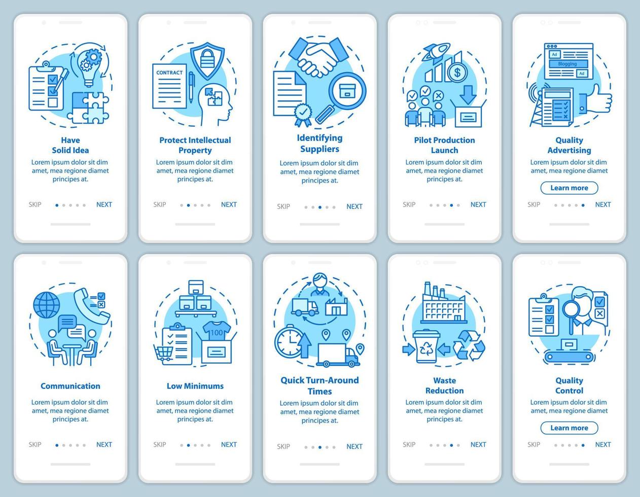 Local production onboarding mobile app page screen with linear concepts. Business launch and development. Entrepreneurship. Walkthrough steps instructions. UX, UI, GUI vector template, illustrations
