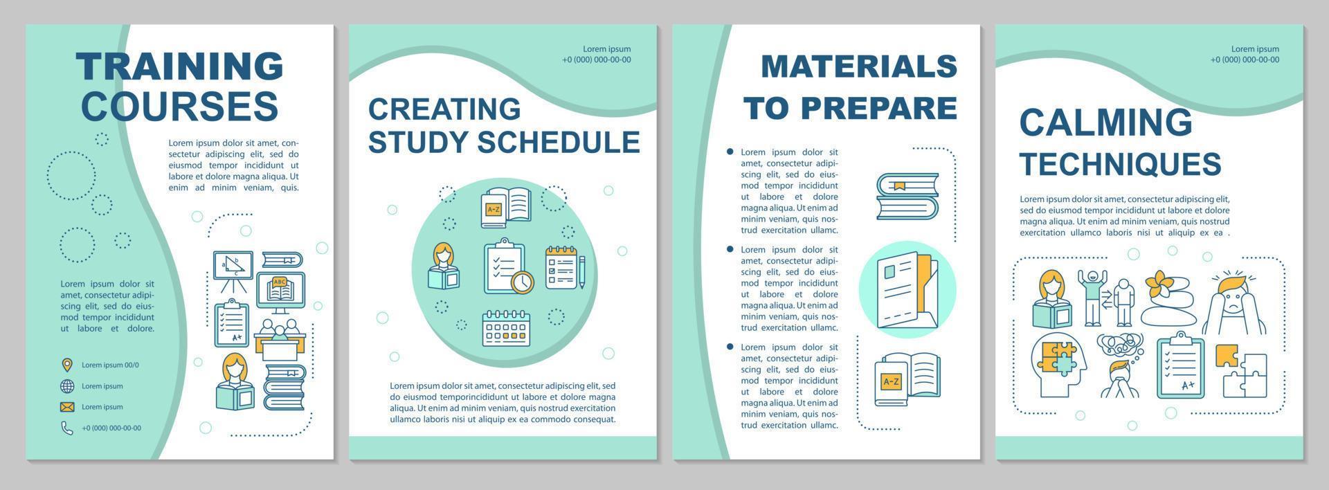 University entrance brochure template. Study schedule, materials. Flyer, booklet, leaflet print, cover design with linear icons. Vector page layouts for magazines, annual reports, advertising posters