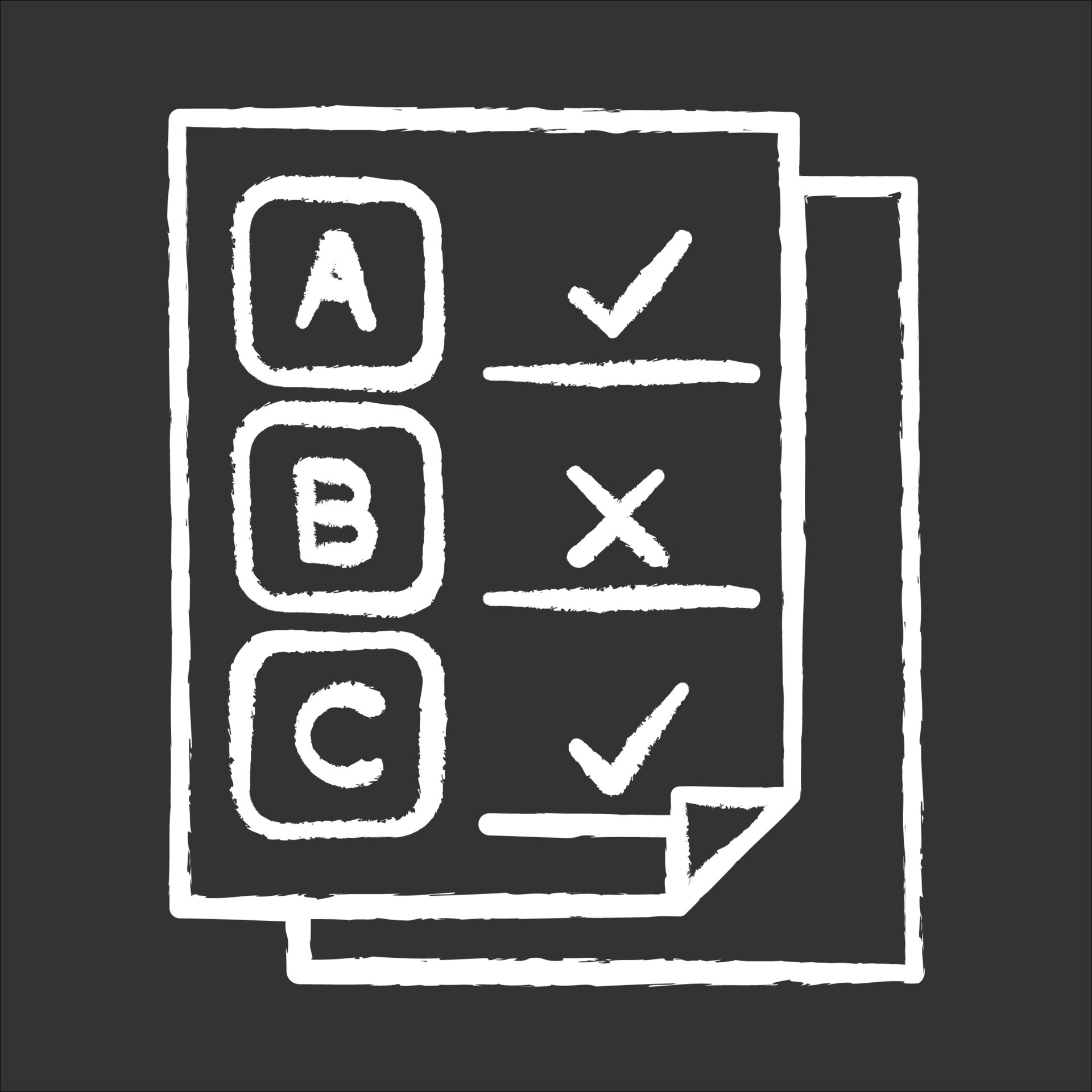 Written Survey Chalk Icon Exam Papers Test Document Questionnaire Page Choose Options Select Checkmark Correct Wrong Answers Data Report Info Analysis Isolated Vector Chalkboard Illustration Vector Art At Vecteezy