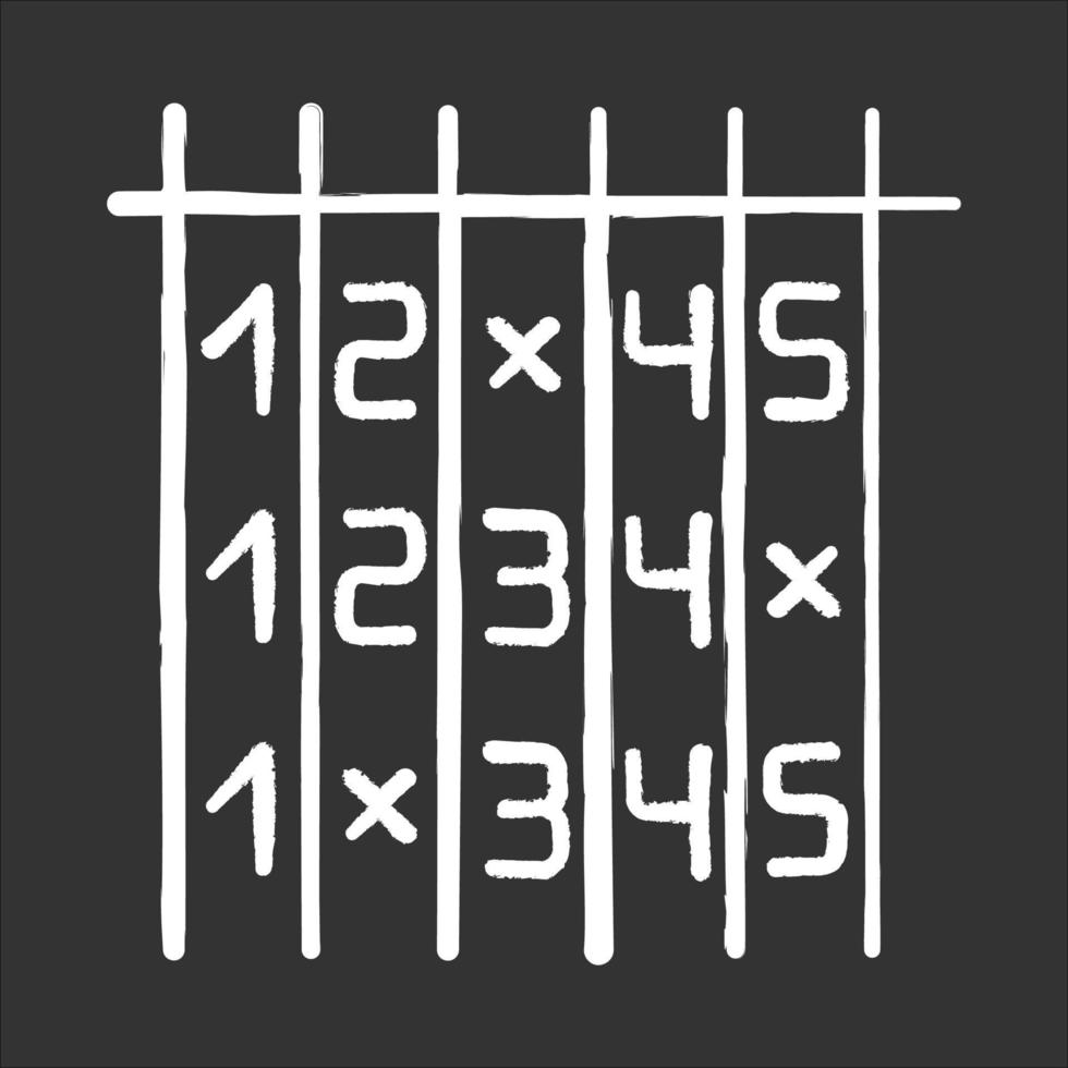 Survey data chalk icon. Information analysis. Number in list. Choose figure. Digit matrix. Select option. Pick answer. Testing, examination. Questionnaire. Isolated vector chalkboard illustration