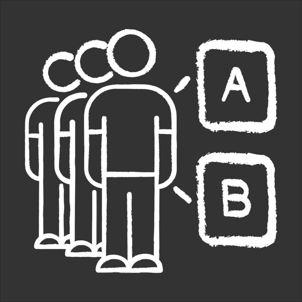 Mass survey chalk icon. Focus group. Alternative option. People choose answer. Info research, data collection. Public opinion evaluation. Voting. Checklist. Isolated vector chalkboard illustration