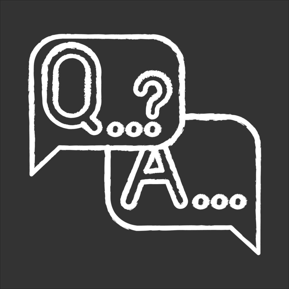 QA survey chalk icon. Social research. Questions and answers poll. Consumer, customer satisfaction. Feedback. Evaluation. Data collection. Sociology. Isolated vector chalkboard illustration