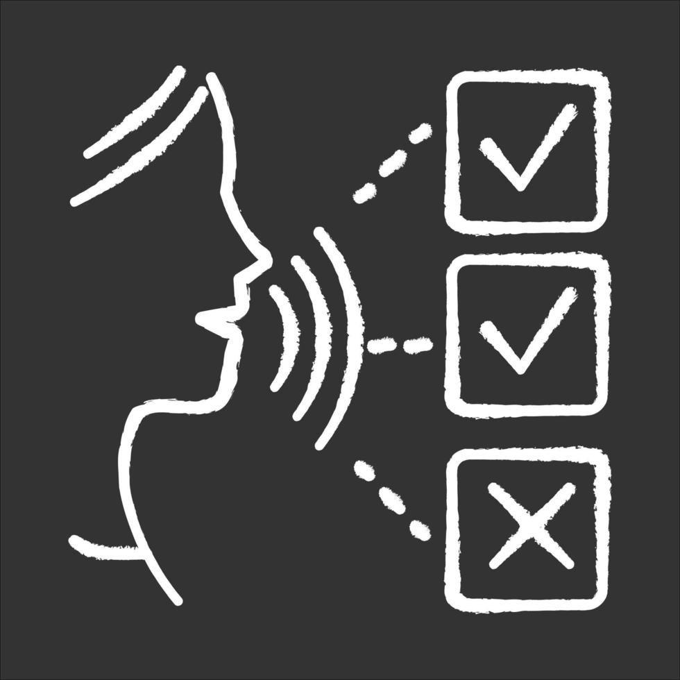 Survey audio response chalk icon. Social research. Testimonial. Oral survey. Consumer, customer satisfaction. Feedback. Evaluation. Data collection. Sociology. Isolated vector chalkboard illustration