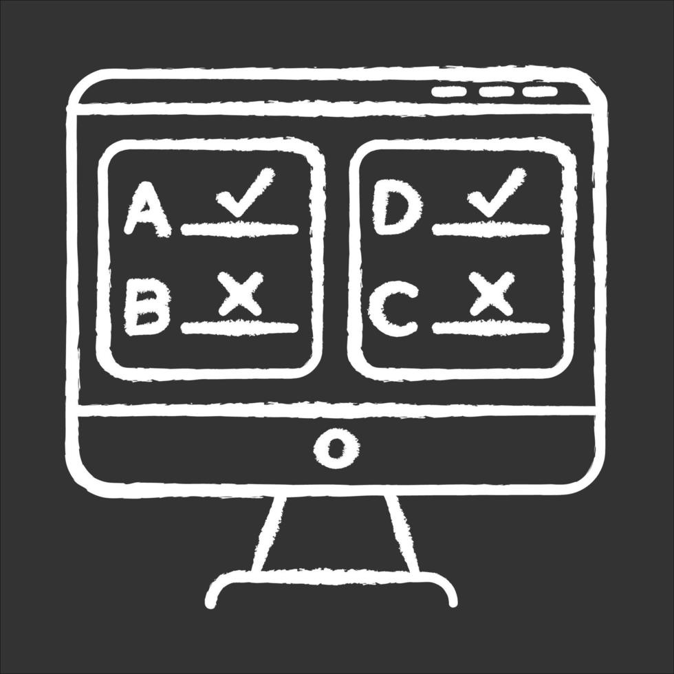 icono de tiza de encuesta en línea. cuestionario de respuestas múltiples. investigación social. consumidor, satisfacción del cliente. realimentación. evaluación. recopilación de datos. sociología. ilustración de pizarra de vector aislado