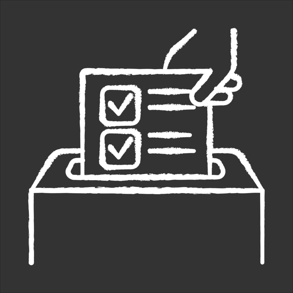 icono de tiza de encuesta anónima. urna electoral. formulario de comentarios. encuestas de opinión. investigación social. evaluación. votación. recopilación de datos. sociología. ilustración de pizarra de vector aislado