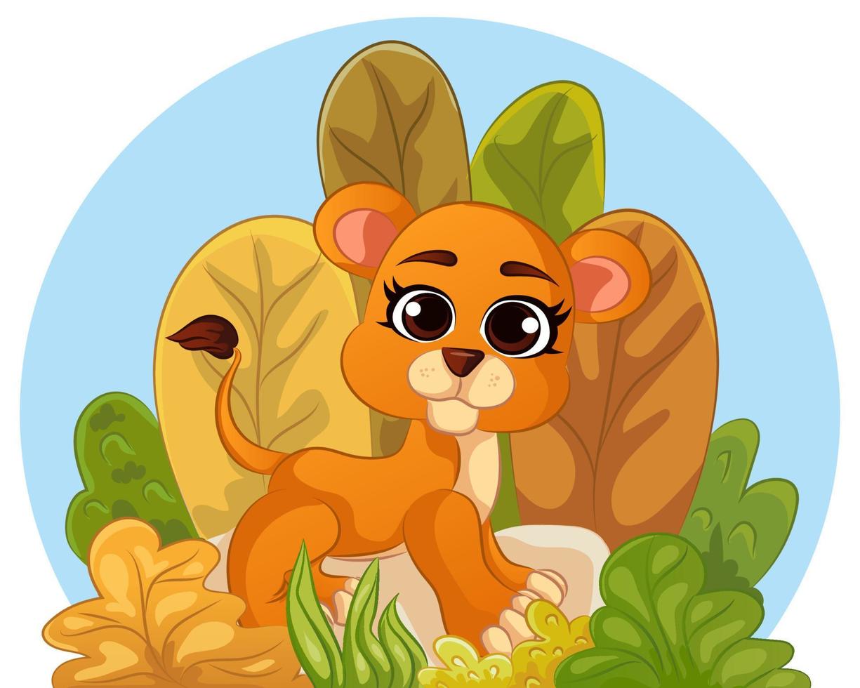 Hand drawn vector illustration of a cute lion