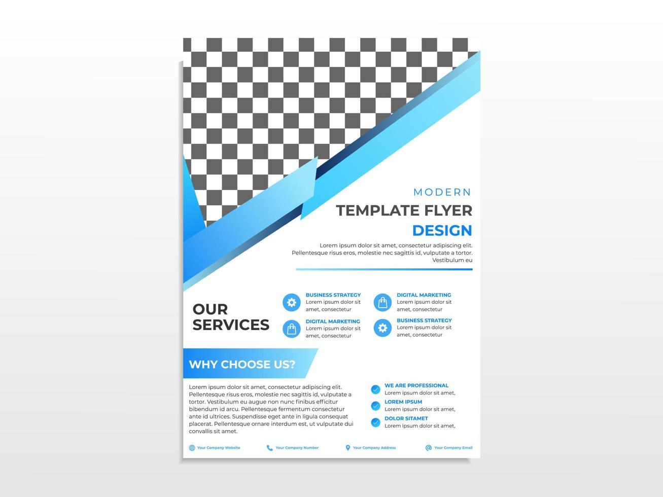 a4 flyer template with blue and gradient blue color. Can be used for Flyer, Pamflet, Magazine, Poster, Company Portfolio, Modern Layout. Editabled and organized layers vector