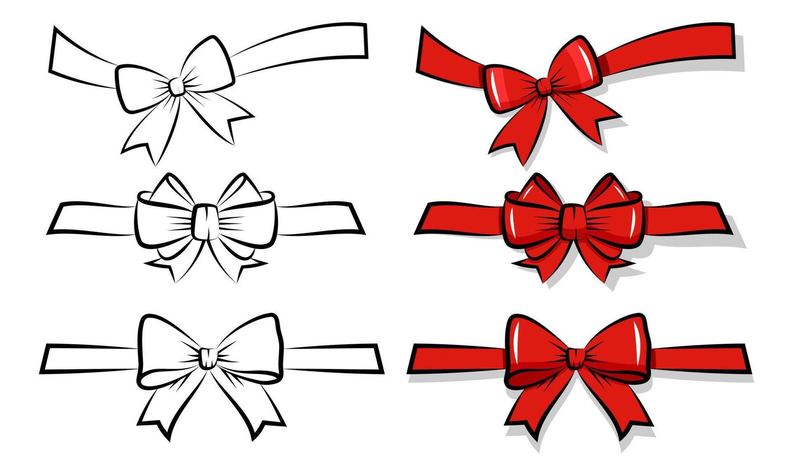 Flat vector illustration of hand drawn red ribbon. Outlined hand drawn ribbon. Suitable for greeting and celebration design element template.