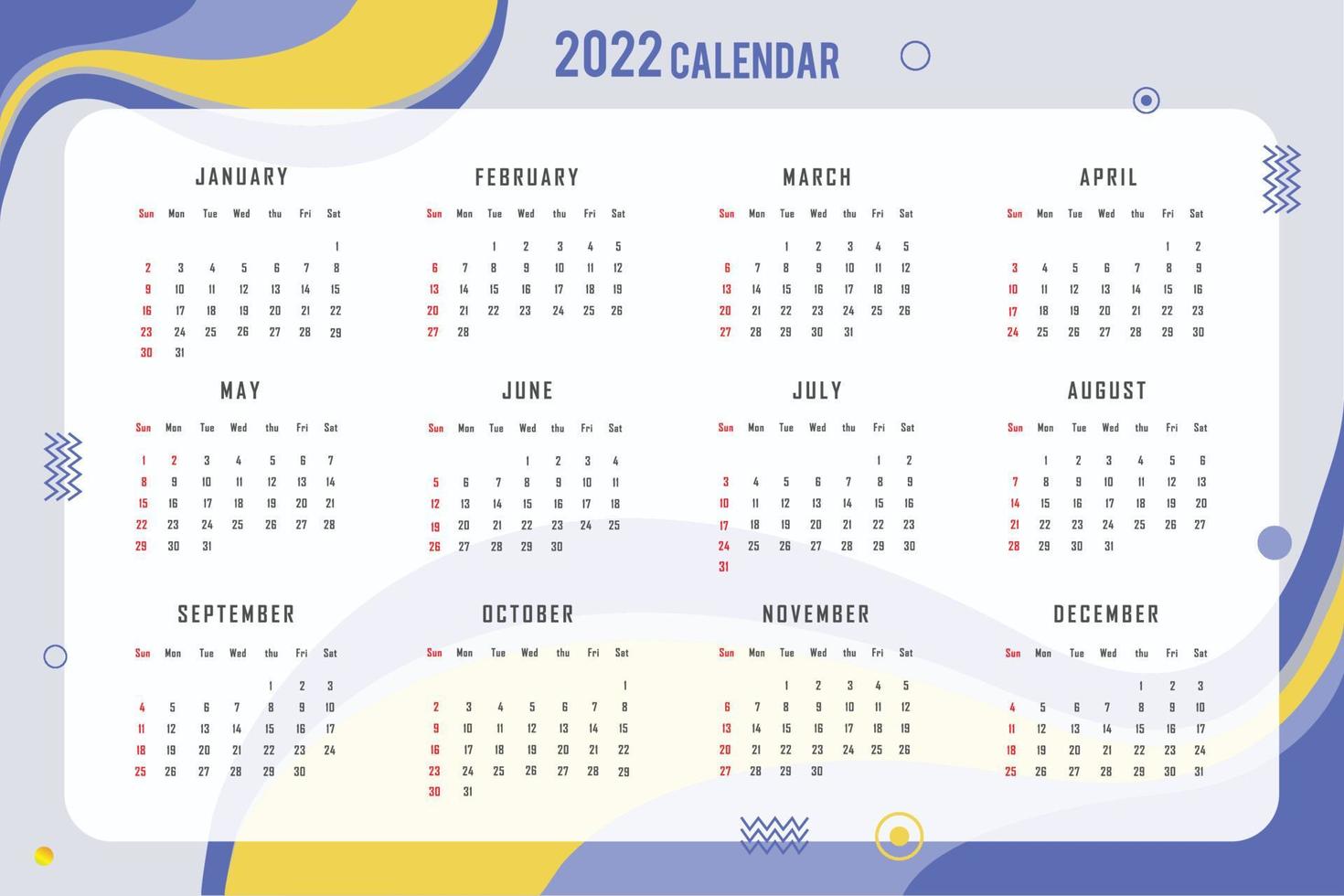 Modern Cool 2022 New Year Calendar vector