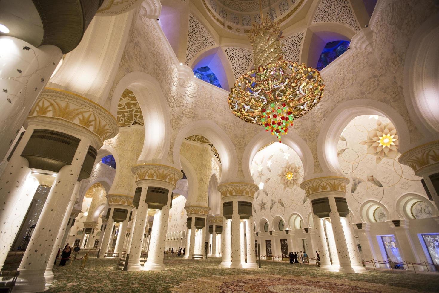 ABU DHABI, UAE, MAY 4, 2015 - Interior of Sheikh Zayed Mosque in Abu Dhabi. Mosque was designed by Yusef Abdelki and opened at 2007. photo