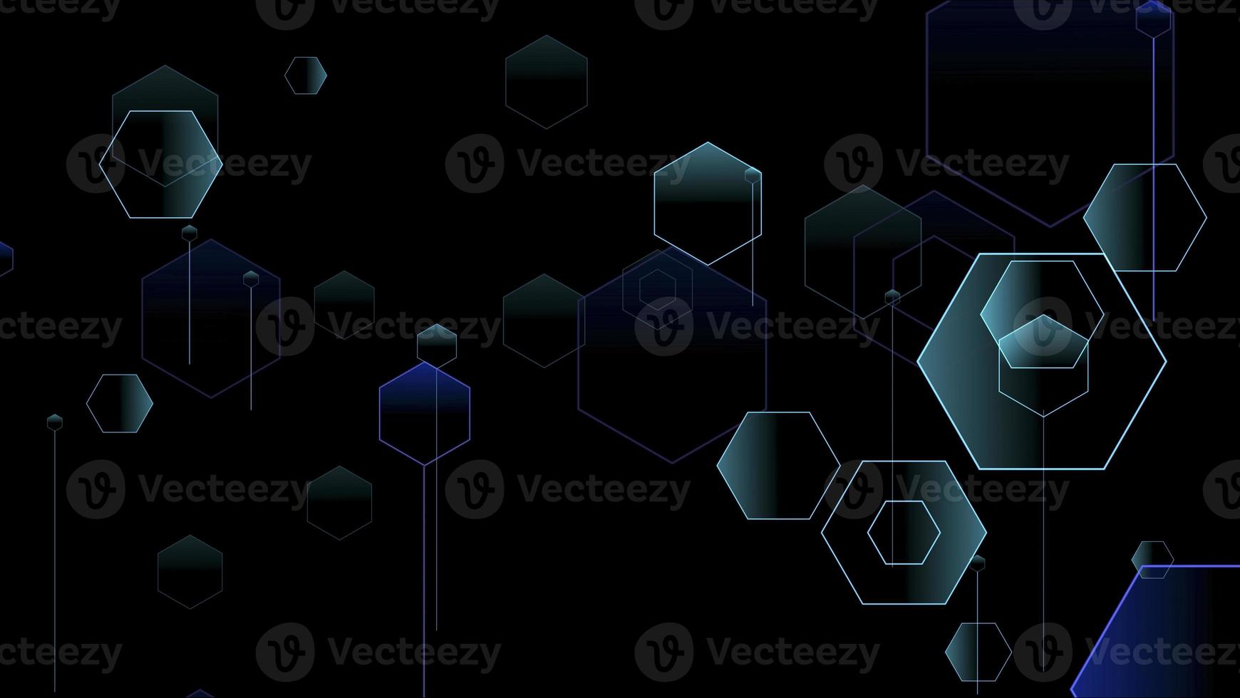 absract digital gradient dark blue hexagon polygon motion on black screen photo