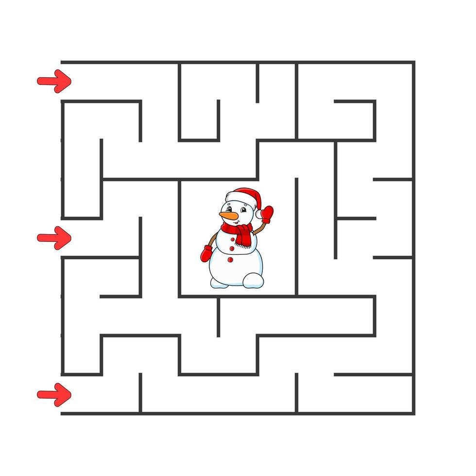 Square maze. Game for kids. Puzzle for children. cartoon character. Labyrinth conundrum. Color vector illustration. Find the right path. The development of logical and spatial thinking.