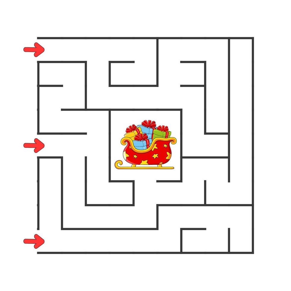 Square maze. Game for kids. Puzzle for children. cartoon character. Labyrinth conundrum. Color vector illustration. Find the right path. The development of logical and spatial thinking.