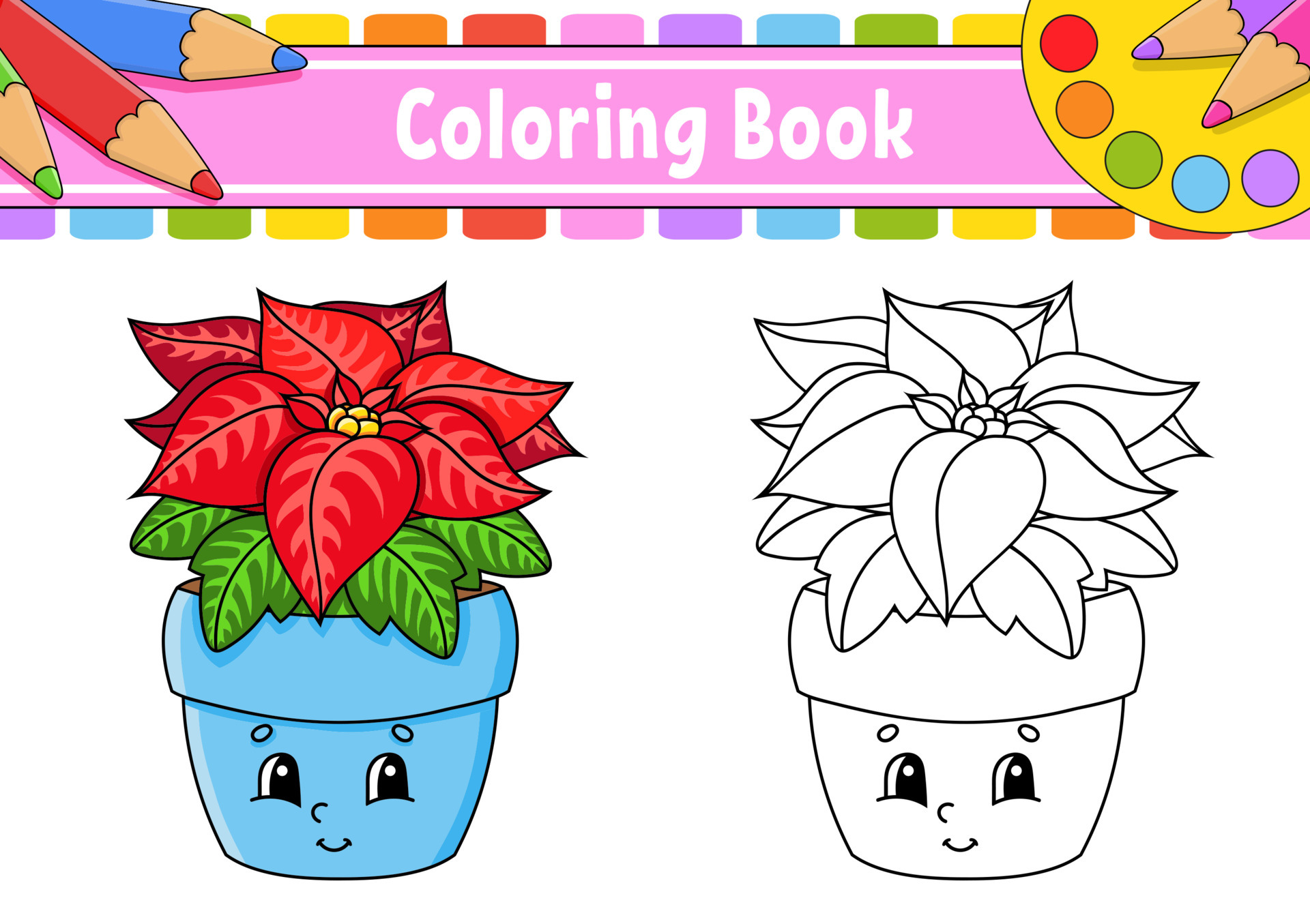 Poinsettia flower. Coloring book for kids. cartoon character ...