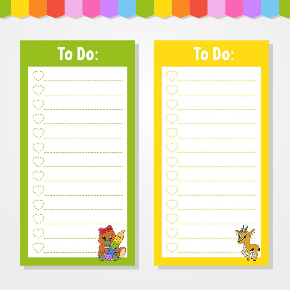 To do list for kids. Empty template. The rectangular shape. Isolated color vector illustration. Funny character. cartoon style. For the diary, notebook, bookmark.