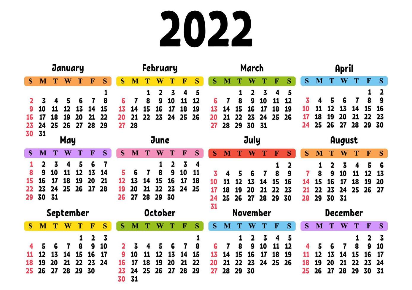 Fun 2022 Calendar Calendar For 2022 With A Cute Character. Fun And Bright Design. Isolated  Color Vector Illustration. Cartoon Style. 4191764 Vector Art At Vecteezy