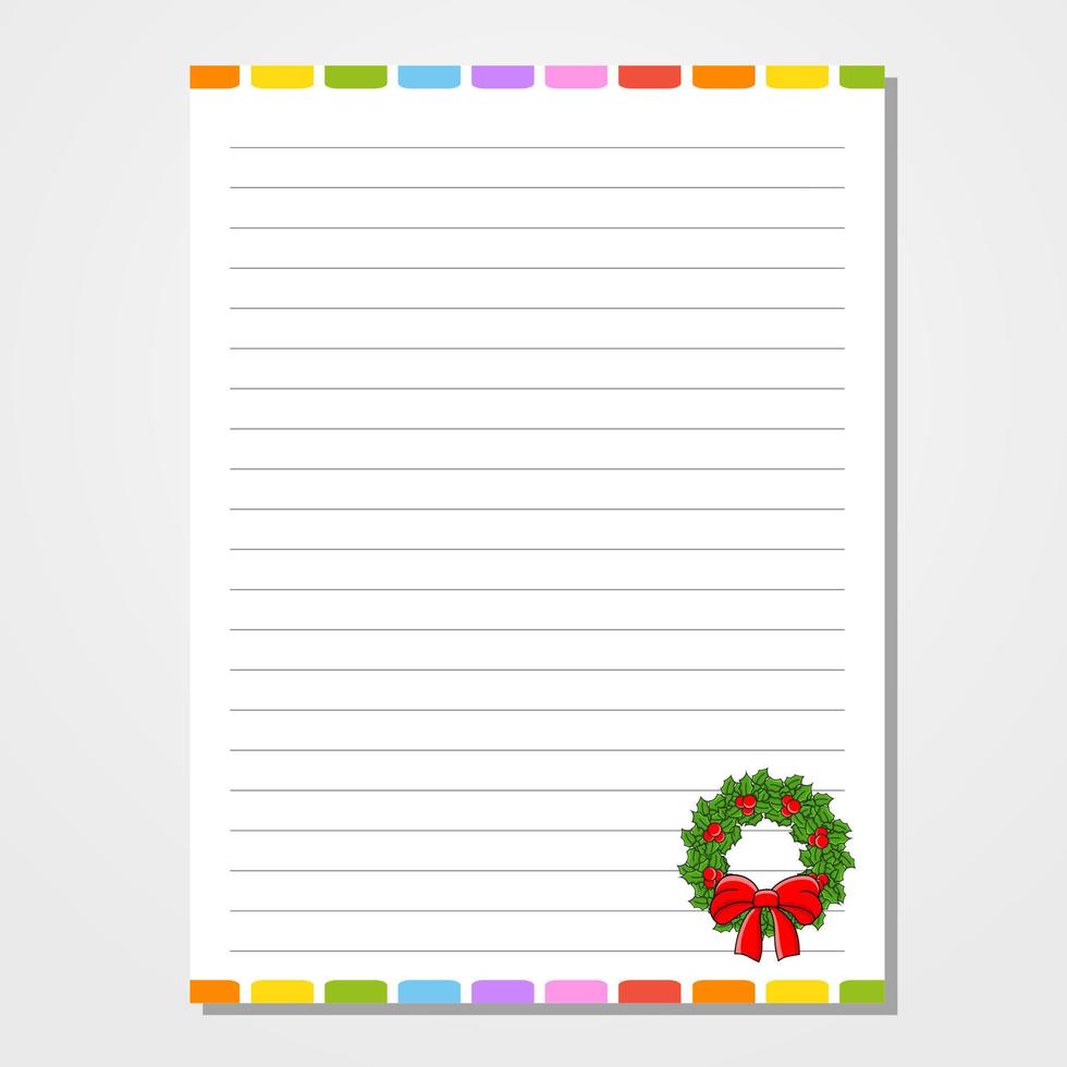 Sheet template for notebook, notepad, diary. Lined paper. Cute
