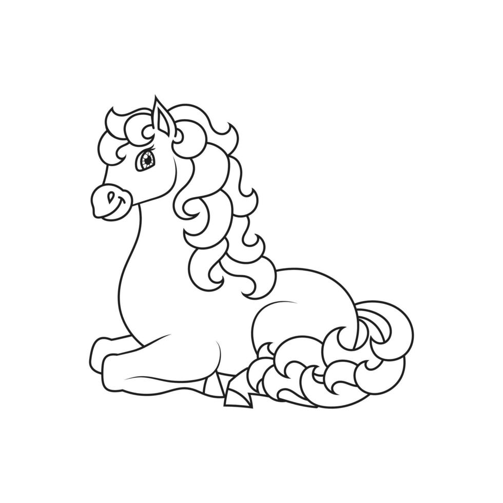 Cute horse. Farm animal. Coloring book page for kids. Cartoon style. Vector illustration isolated on white background.