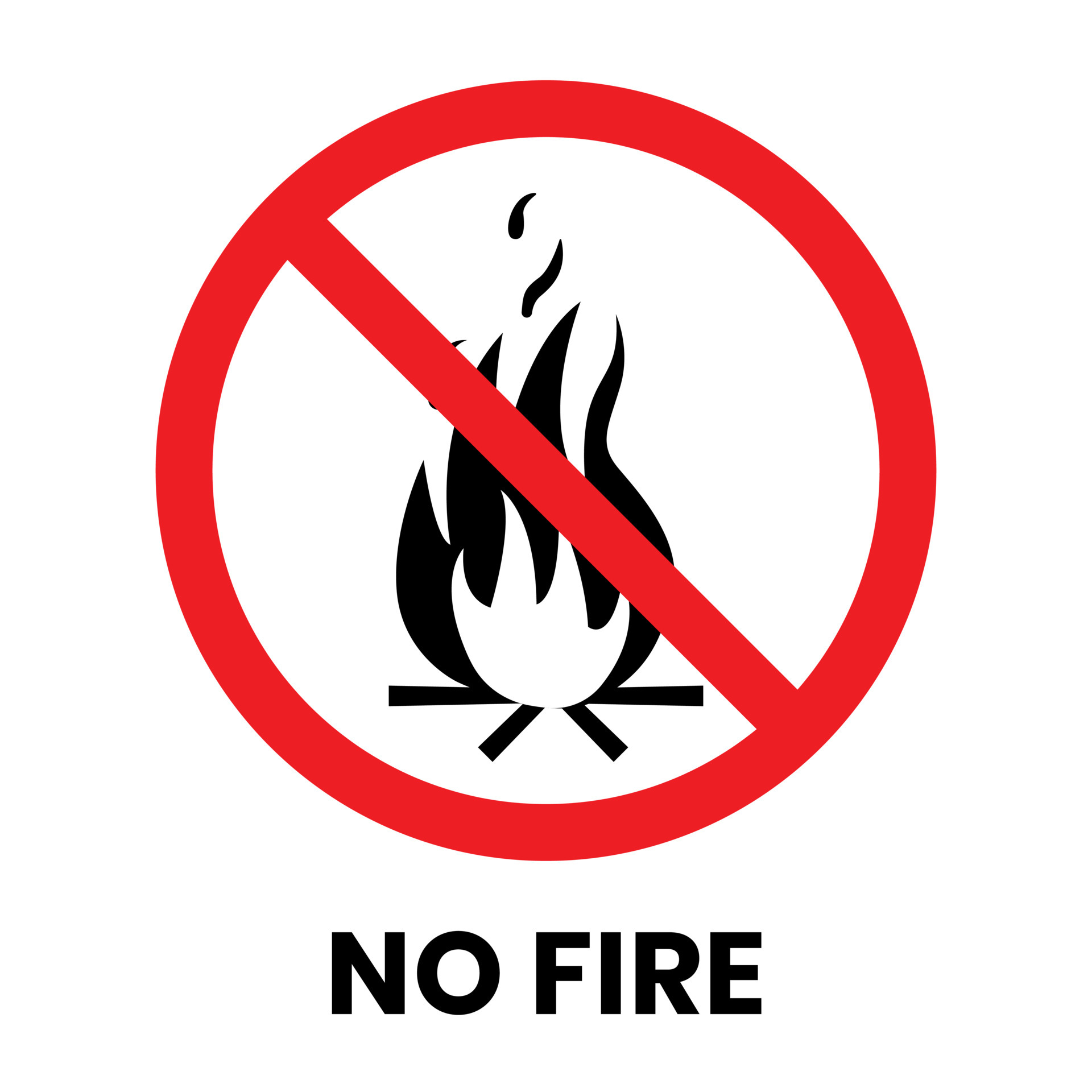 No Fire Sign Sticker with text inscription on isolated background