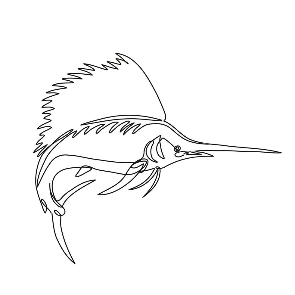 Atlantic Sailfish or Istiophorus Albicans Jumping Continuous Line Drawing vector