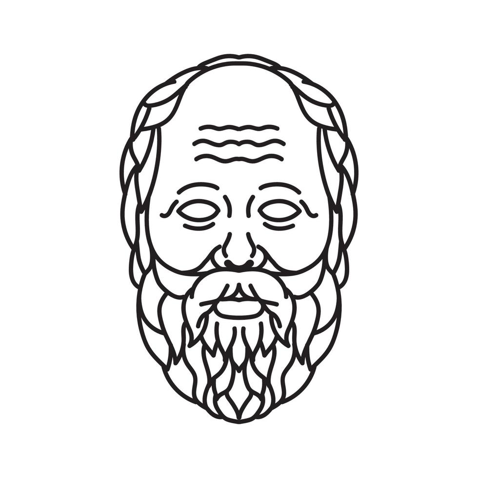 Jefe del filósofo griego Sócrates de Atenas ilustración de línea mono vector