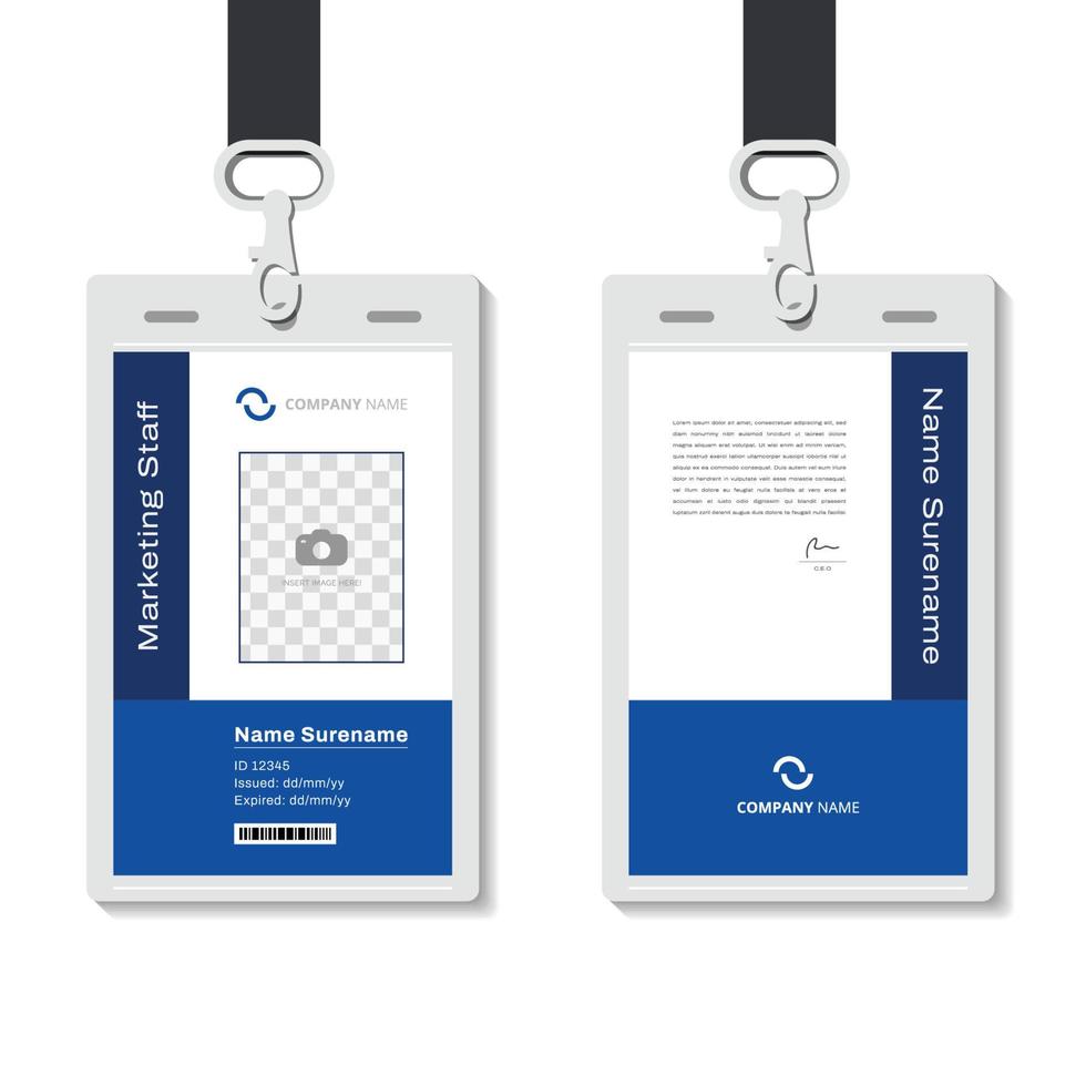 plantilla de tarjeta de identificación corporativa profesional, diseño de tarjeta de identificación azul limpio con maqueta realista de composición de forma geométrica vector