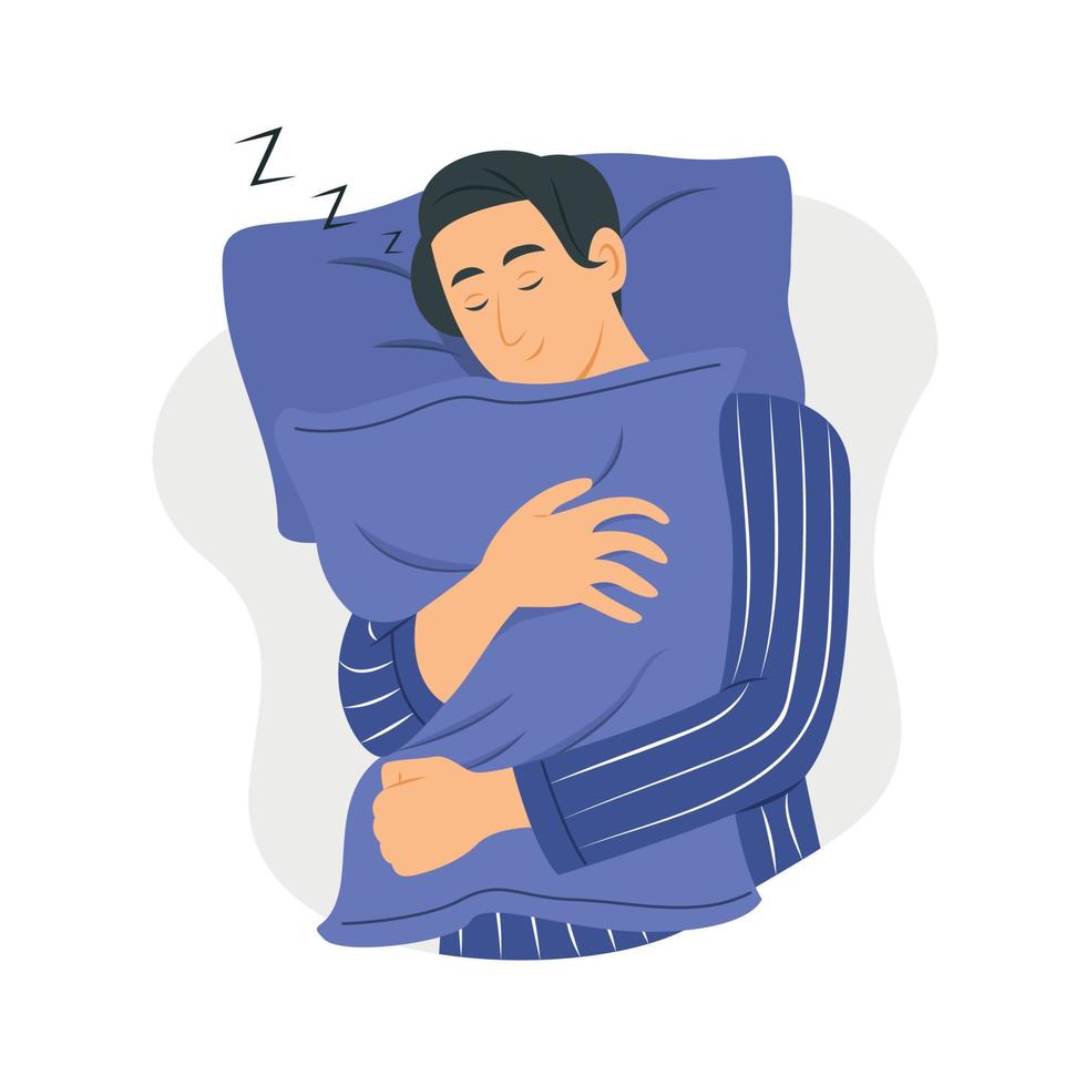 el hombre duerme y abraza una almohada. vector