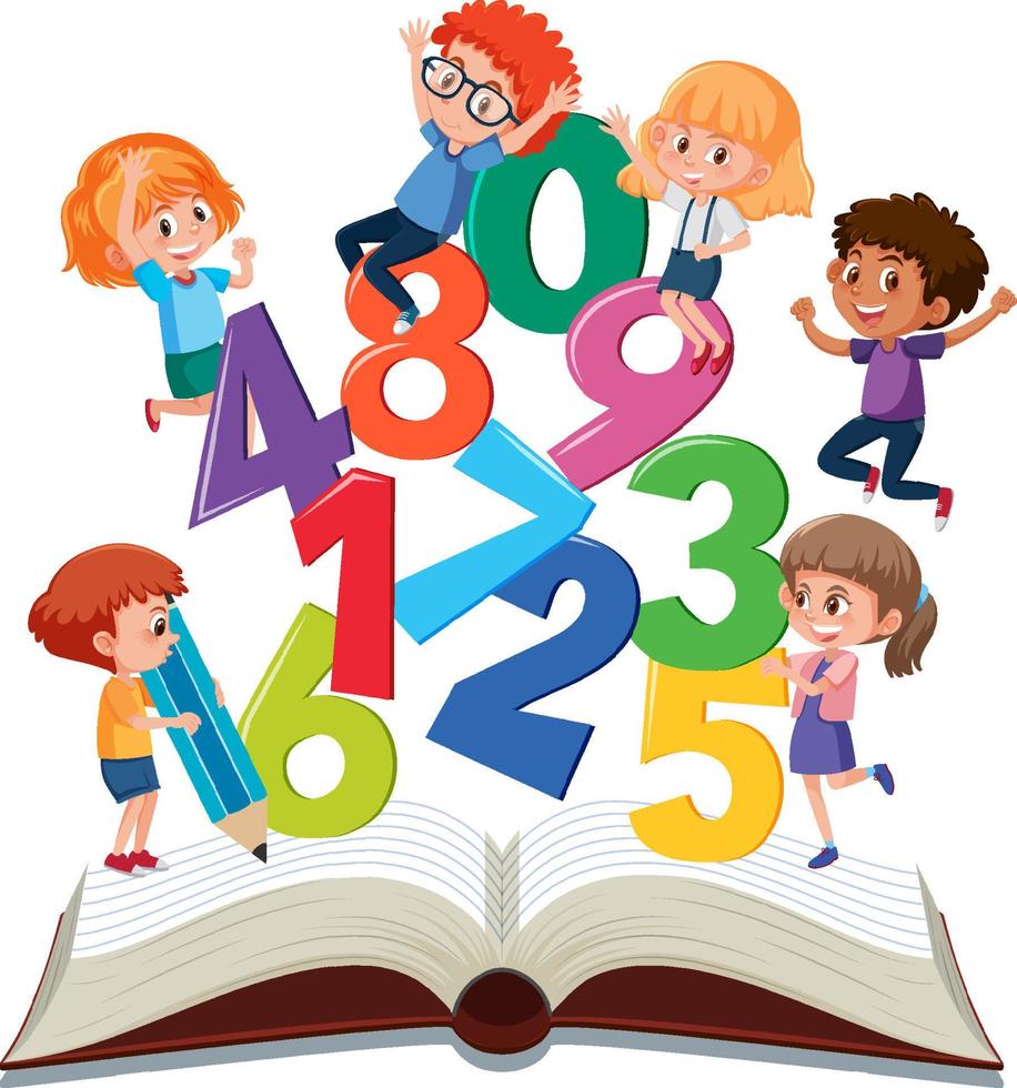 Children learning math with tools on book isolated vector