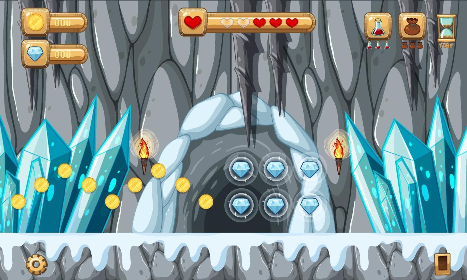 plantilla de juego escena de cueva de hielo vector