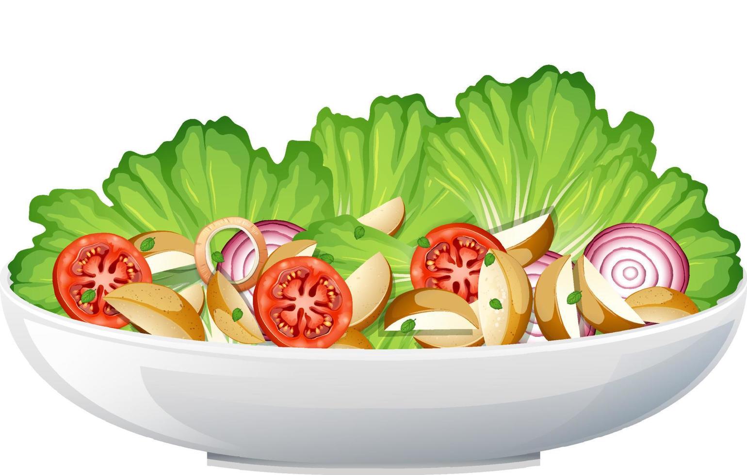 Comida sana con ensaladera sobre fondo blanco. vector