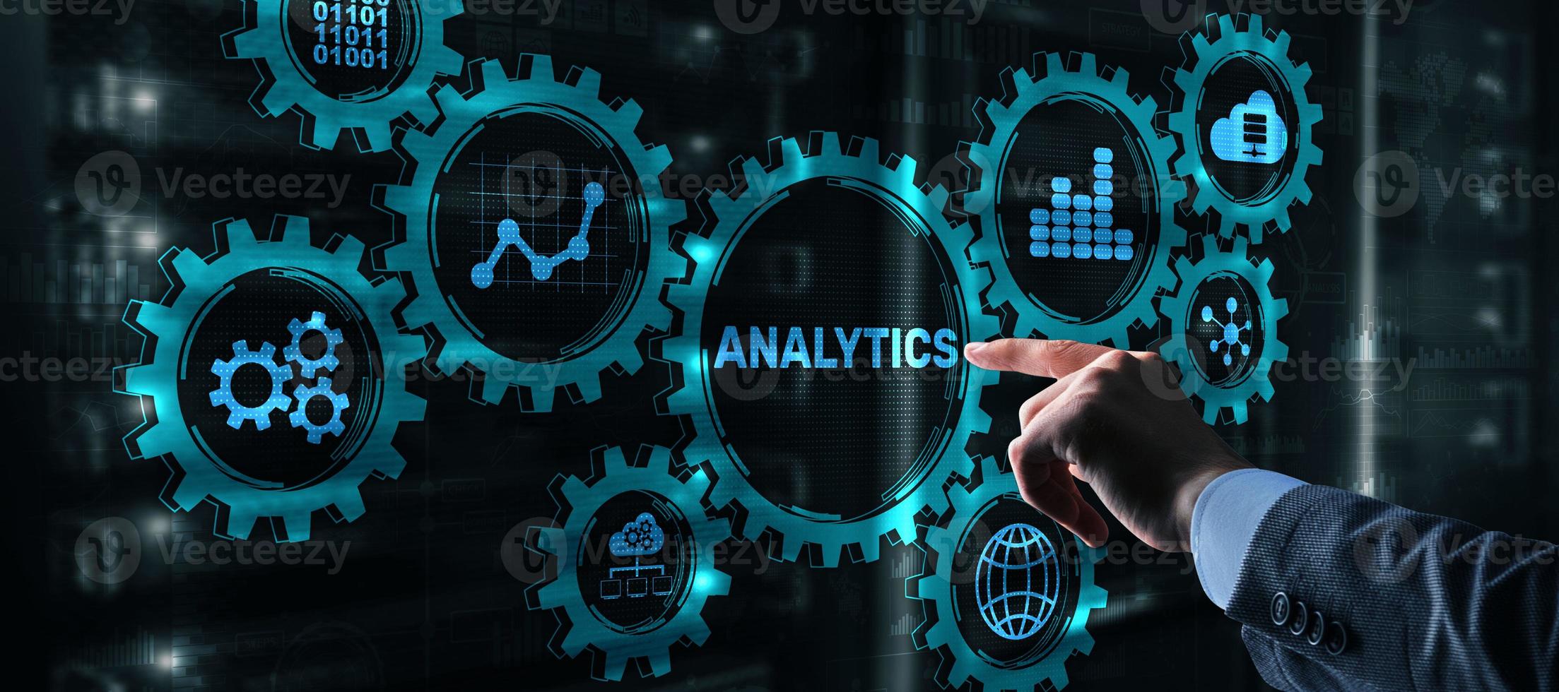 Analytics Data Analysis Strategy Statistic. Pressing your finger on the inscription Analytics photo