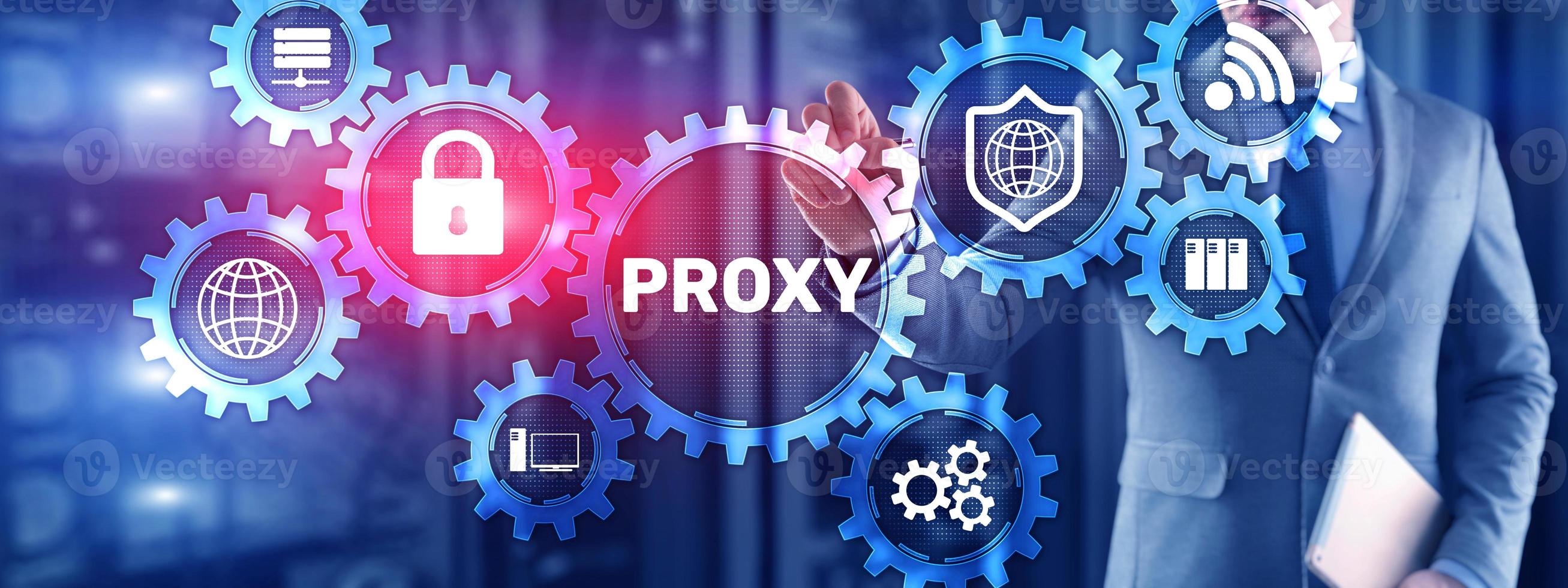 Proxy. Network administrator access the proxy server. Technology concept photo