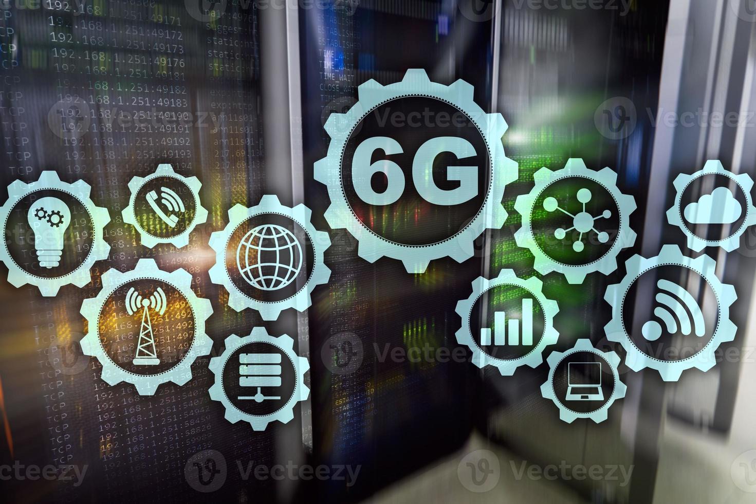 Futura tecnología de comunicaciones rápidas. Concepto de conexión de red 6g. tecnología inalámbrica móvil de alta velocidad foto