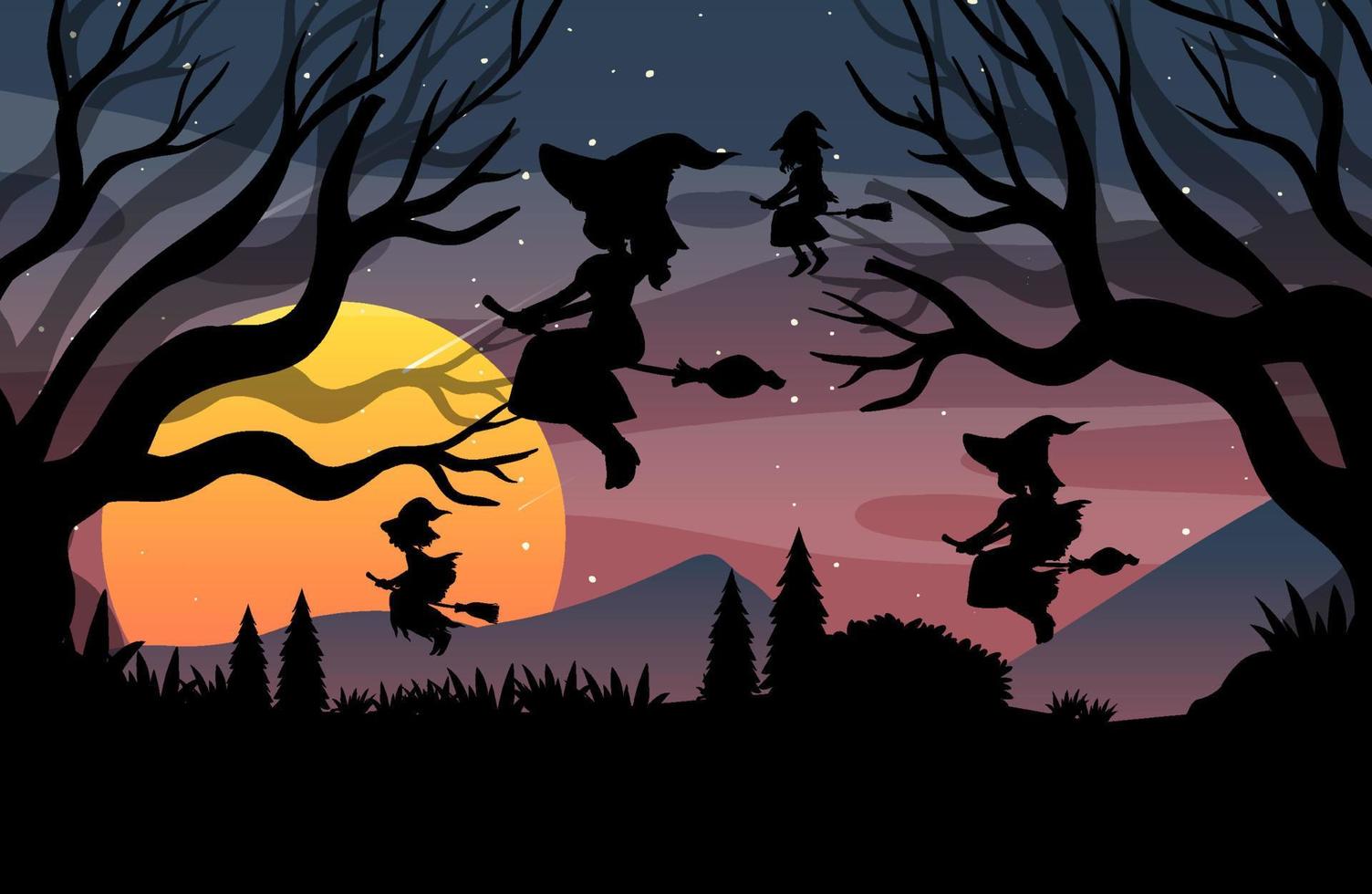 Halloween night background with witches silhouette vector